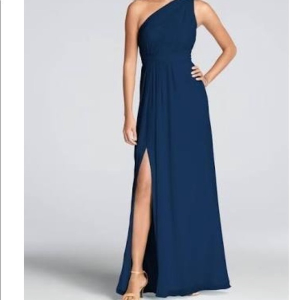 David’s bridal one shoulder chiffon dress marine -  - used with wear